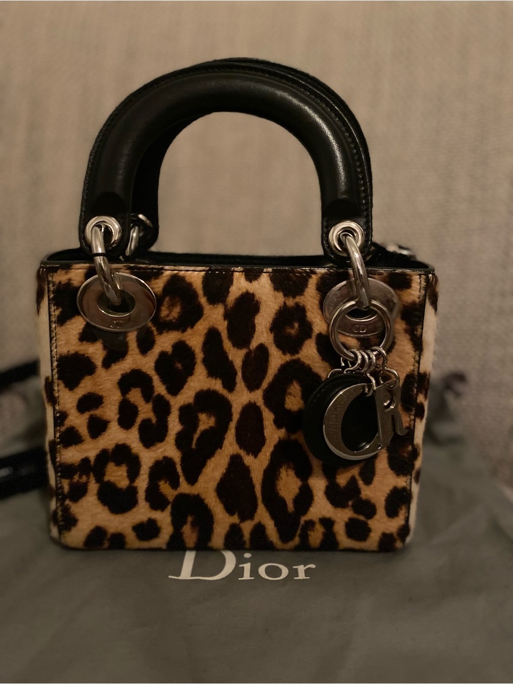 Dior Leopard Print Mini Tote in Tan, Black and Brown removable strap, limited